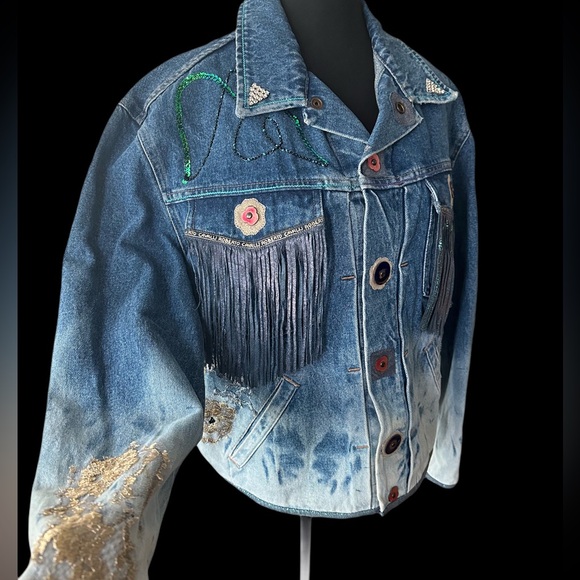 Vintage Roberto Cavalli 1980s tiger fringe denim jacket of dreams - Picture 3 of 13
